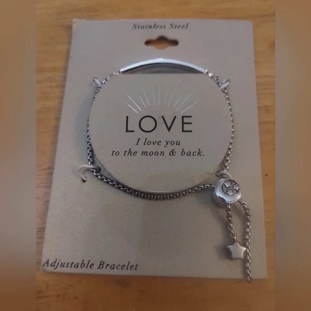 New Stainless Steel Adjustable Bracelet with Star Charm I Love You To The Moon